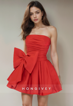 Satin A-Line Strapless Bowknot Short Party Homecoming Dress