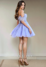 Tulle A-Line Feathers Appliques Short Party Homecoming Dress