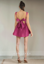 Casual Satin A-Line Square Spaghetti Straps Short Party Homecoming Dress