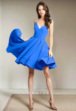 Satin A-Line V-Neck Spaghetti Straps Short Party Homecoming Dress