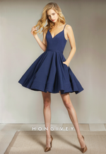 Satin A-Line V-Neck Spaghetti Straps Short Party Homecoming Dress