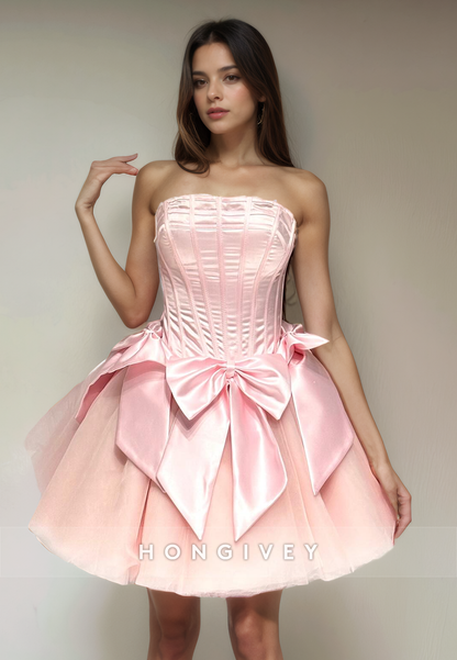 A-Line Strapless Sleeveless Empire Bowknot Short Party Homecoming Dress