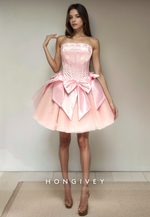 A-Line Strapless Sleeveless Empire Bowknot Short Party Homecoming Dress