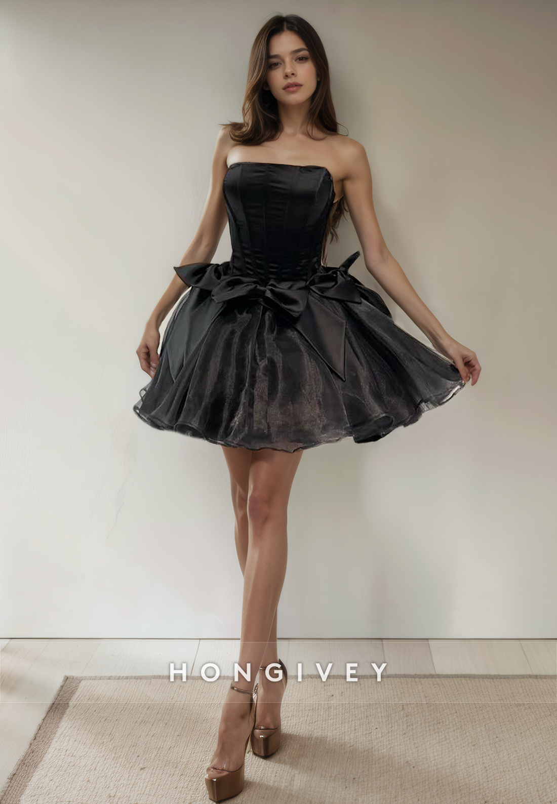 A-Line Strapless Sleeveless Empire Bowknot Short Party Homecoming Dress