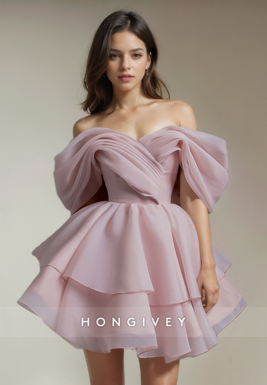 Chic Tulle A-Line Off-Shoulder Empire Short Party Homecoming Dress