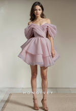 Chic Tulle A-Line Off-Shoulder Empire Short Party Homecoming Dress