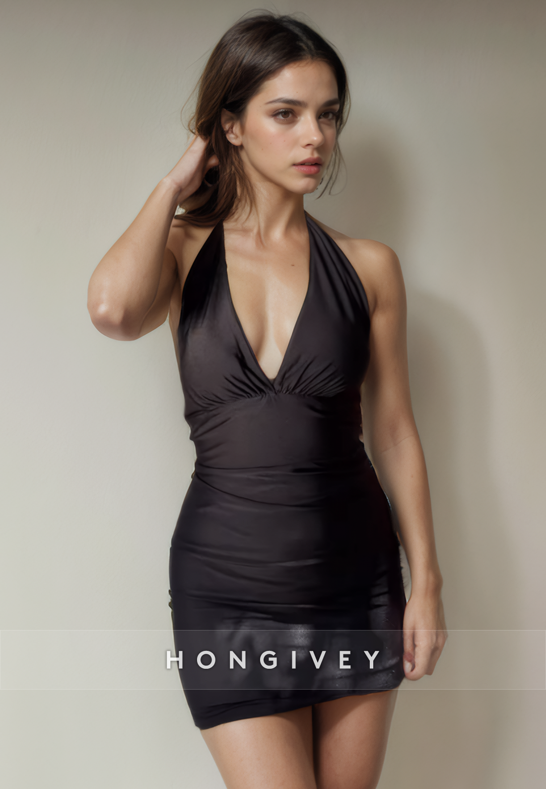 Casual Satin V-Neck Halter Open Back Short Party Homecoming Dress