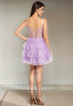 Tulle A-Line Bateau Spaghetti Straps Sheer Short Party Homecoming Dress