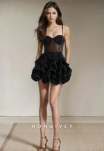 Sexy Black Sheer Sweetheart Spaghetti Straps Short Party Homecoming Dress