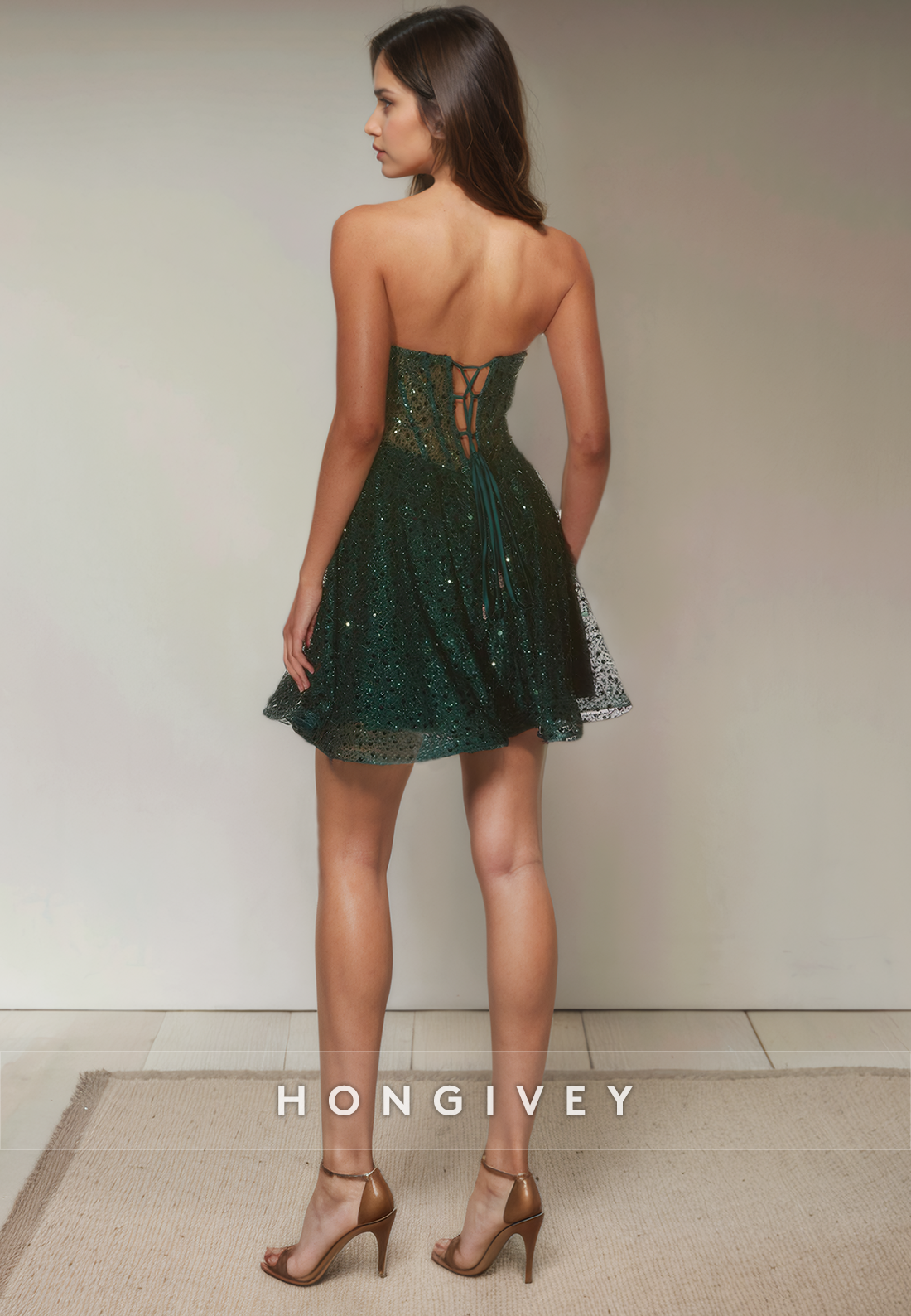 A-Line Sweetheart Strapless Sheer Sequined Short Party Homecoming Dress