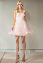 Sweet Tulle A-Line Sweetheart Spaghetti Straps Appliques Short Party Homecoming Dress