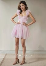 Cute Tulle A-Line Sweetheart Spaghetti Straps Short Party Homecoming Dress