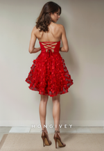 A-Line Sweetheart Strapless Floral Appliqued Short Party Homecoming Dress