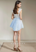 A-Line Sweetheart Sleeveless Lace Applique Short Party Homecoming Dress