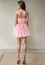 Sweet Tulle A-Line Strapless Floral Embossed Short Party Homecoming Dress