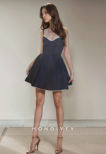 Casual Satin A-Line V-Neck Spaghetti Straps Short Party Homecoming Dress