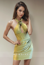 Sheath Halter Sleeveless Empire Ruched Short Party Homecoming Dress