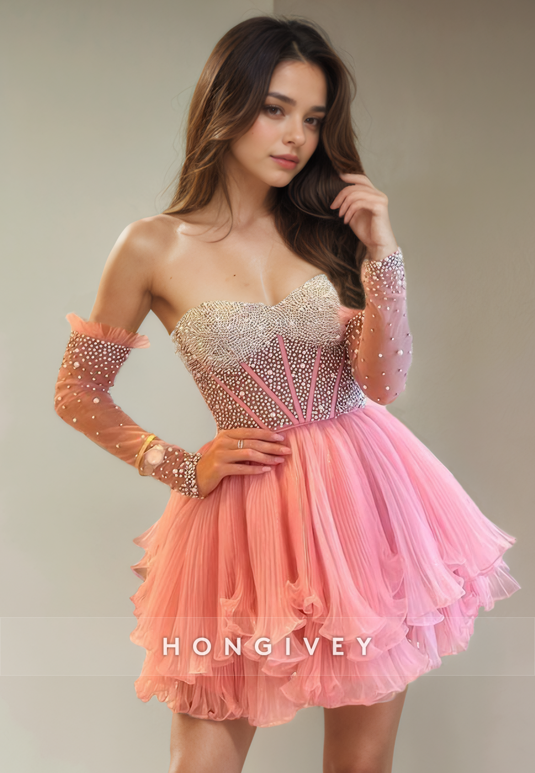 A-Line Sweetheart Strapless Beaded Short Party Homecoming Dress