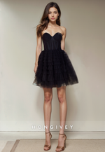 Tulle A-Line Sweetheart Strapless Short Party Homecoming Dress