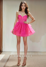 Tulle A-Line Sweetheart Strapless Short Party Homecoming Dress