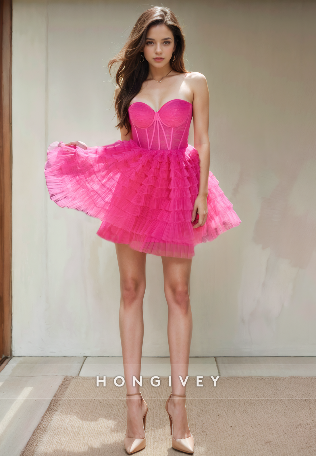 Tulle A-Line Sweetheart Strapless Short Party Homecoming Dress