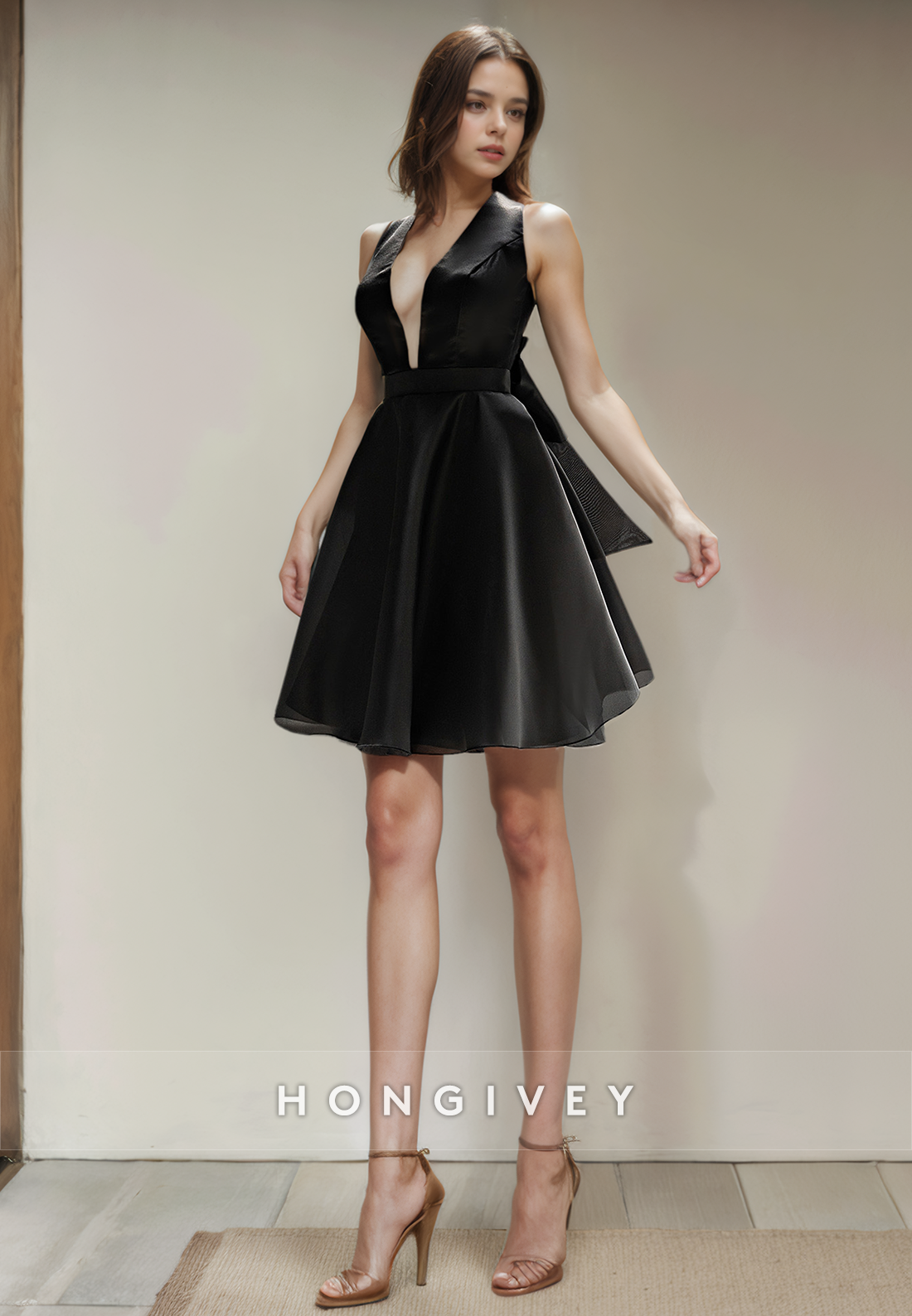 Casual Satin A-Line V-Neck Empire Short Party Homecoming Dress