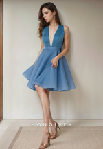 Casual Satin A-Line V-Neck Empire Short Party Homecoming Dress