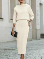 Boat Neck Long Sleeve Mermaid Tea-Length Wedding guest Dress