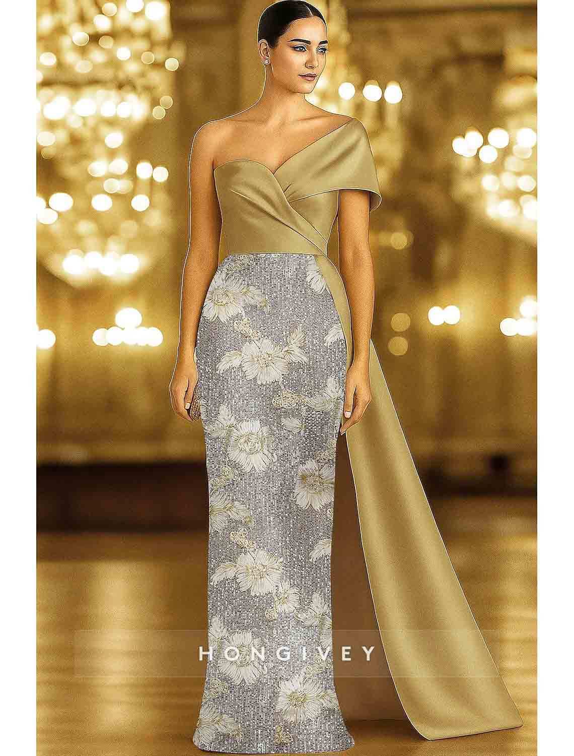 One Shoulder Sequins Mermaid Evening Dress