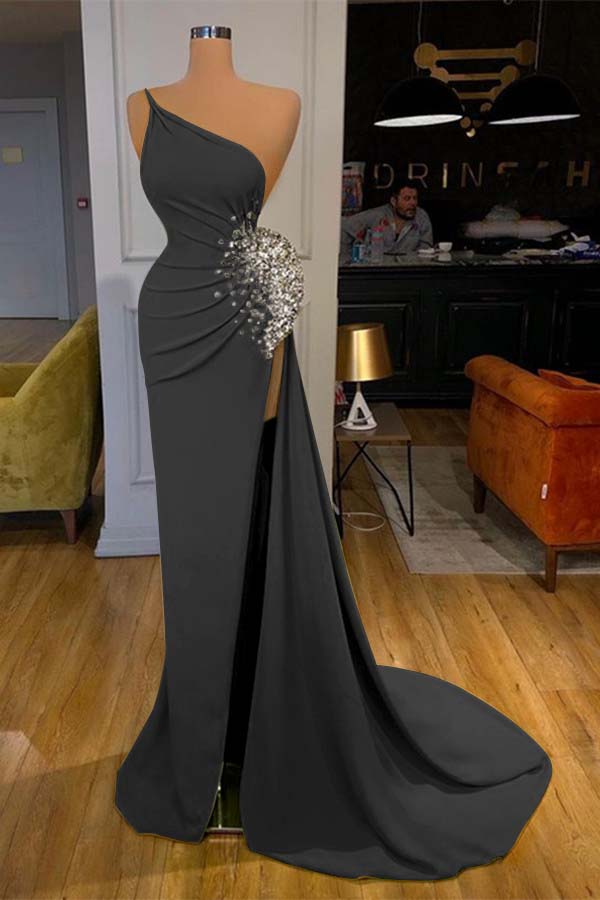 Exquisite Off the Shoulder Black Sleeveless Mermaid Prom Dress with Flower