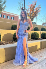 Charming Mermaid Sweetheart Dusty Blue Prom Dresses with Appliques