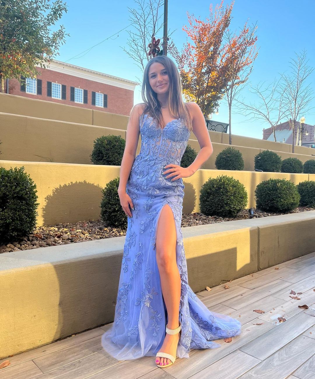 Charming Mermaid Sweetheart Dusty Blue Prom Dresses with Appliques