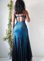 Teal and Black Layered Backless Gown