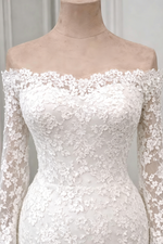 Elegant Off the Shoulder Lace Long Sleeve Mermaid Floor-Length Wedding Dress