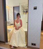 Simple Halter A-Line Yellow Sleeveless Floor-Lenght Prom Dress