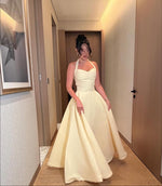 Simple Halter A-Line Yellow Sleeveless Floor-Lenght Prom Dress