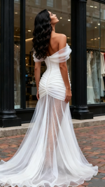Trumpet Satin Sexy Sweetheart Tulle Ruched Wedding Dress with Side Slit