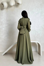 Elegant Green High Neck Long Sleeve A-Line Bow Flowers Beaded Evening Dress
