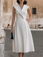 Sculpted Lapel Sleeveless Tailored A-Line Wedding guest Dress