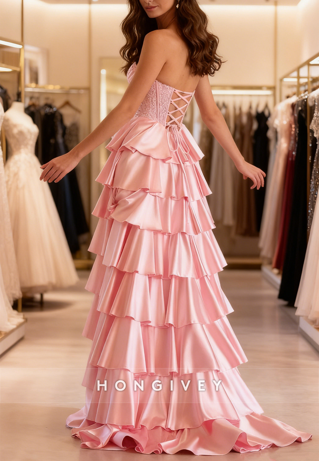 Sweetheart A-Line Tassel Slit Prom Dress