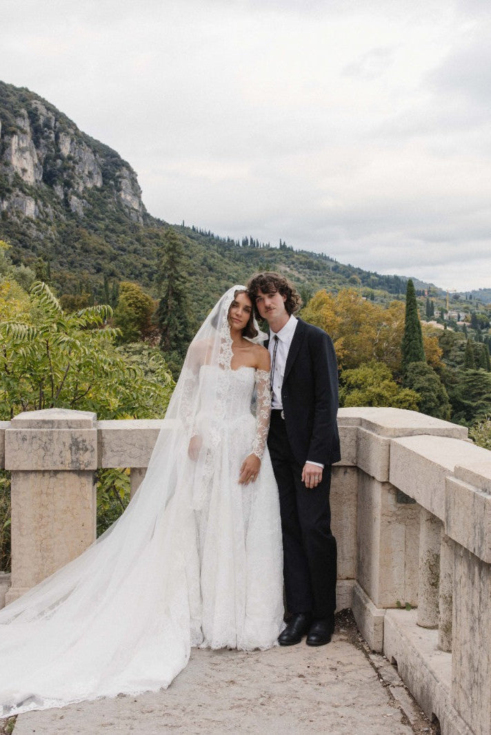 Charming Long White A-line Lace Corset Wedding Dress with Long Sleeves