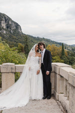 Charming Long White A-line Lace Corset Wedding Dress with Long Sleeves