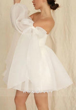 Off the Shoulder Short Princess Tulle Bowknot Civil Wedding Dresses