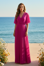 V-Neck Half Sleeve Backless A-Line Mother of the Bride Dress