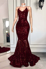 Hidais Mermaid Spaghetti Strap Sleeveless Royal Blue Long Prom Dress With Sequins