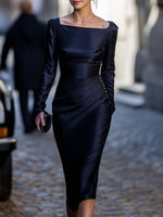 Midnight Satin Drape Dress