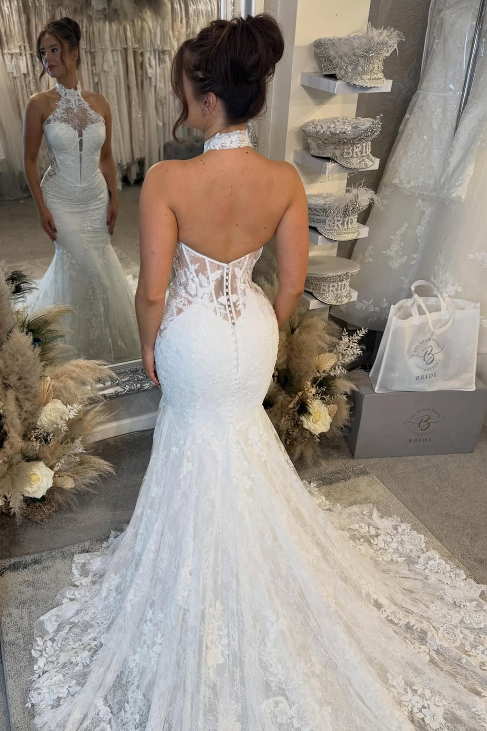 Charming Mermaid Halter Lace Beach Wedding Dress