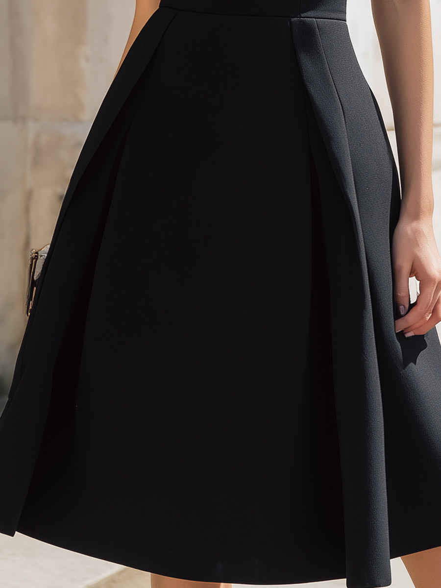Classic A-Line Black Dress With Pleated Skirt