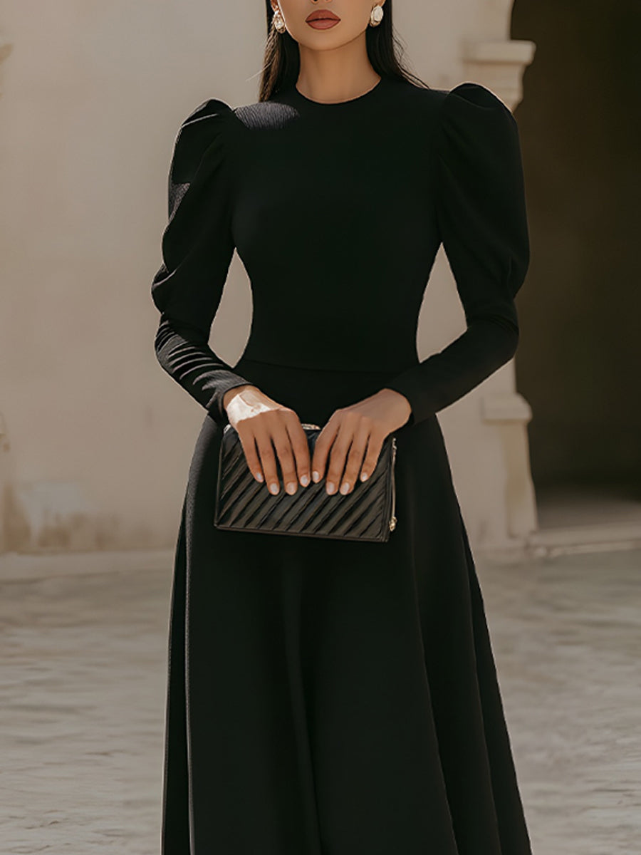 Puff Sleeve Crew Neck Maxi Dress