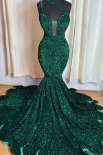 Hidais Red Mermaid Sleeveless One Shoulder Prom Dress Sweetheart Elegant Sequins